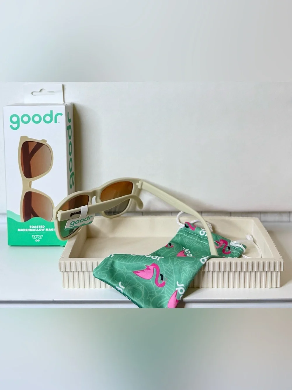 goodr Toasted Marshmallow Magic OG Polarized Sunglasses Beige Orange Gradient